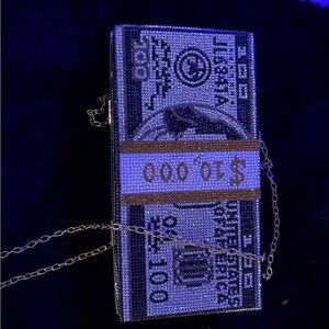 Rhinestone Money Clutch with Gold Chain